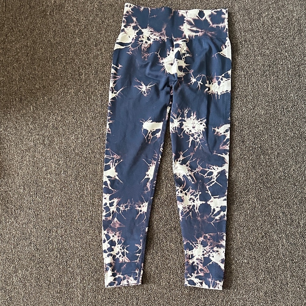 Women's High-Rise Tie-Dye Navy & White Leggings
